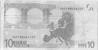 EURO currency: two serial numbers with check digits on the back side of each banknote
