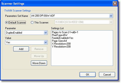 TWAIN scanner setting profiles